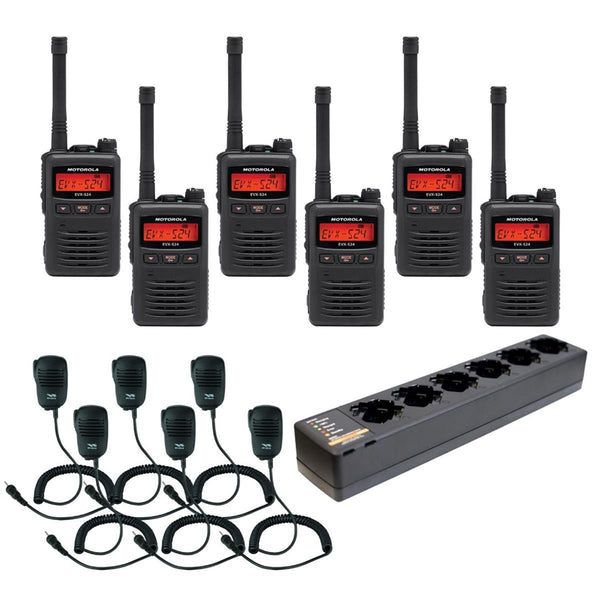 EVX-S24 Digital Radio 6 Pack w/Multi-Charger and Speaker Mics - Black