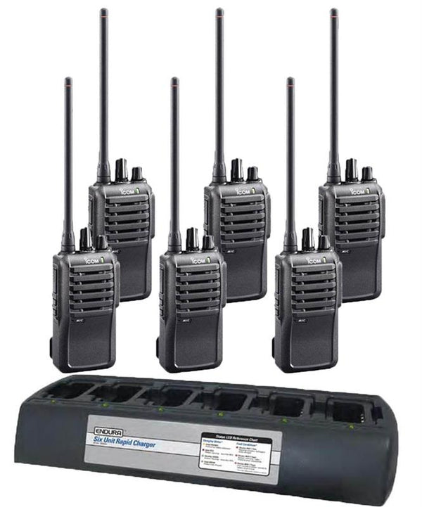Icom IC-F4001 450-512MHz UHF 4W Radio 6 Pack w/Endura Multi-Charger