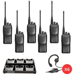 Kenwood TK-3000 4W 16Ch. Radio 6 Pack W/ Multi-Charger & Headsets