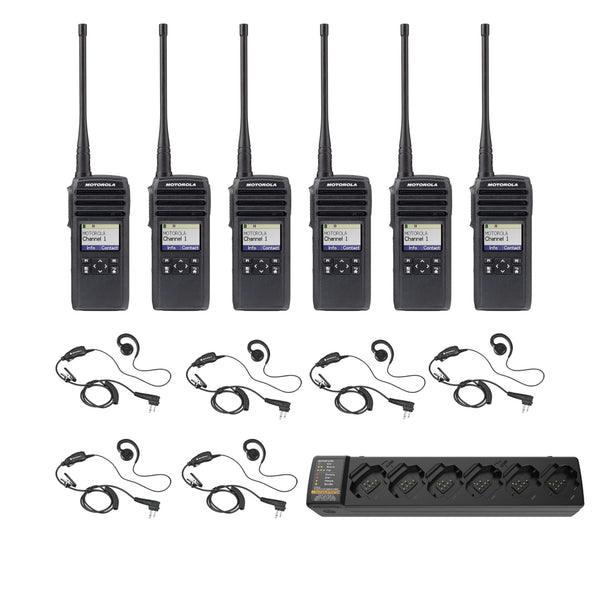 Motorola DTR700 Digital Radio 6 Pack with Multi-Charger and Headsets