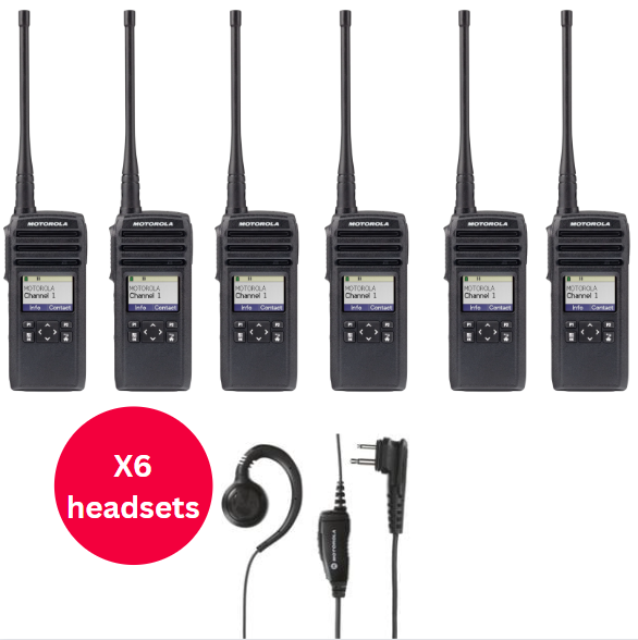 Motorola DTR700 Digital Display Radio 6 Pack with Headsets